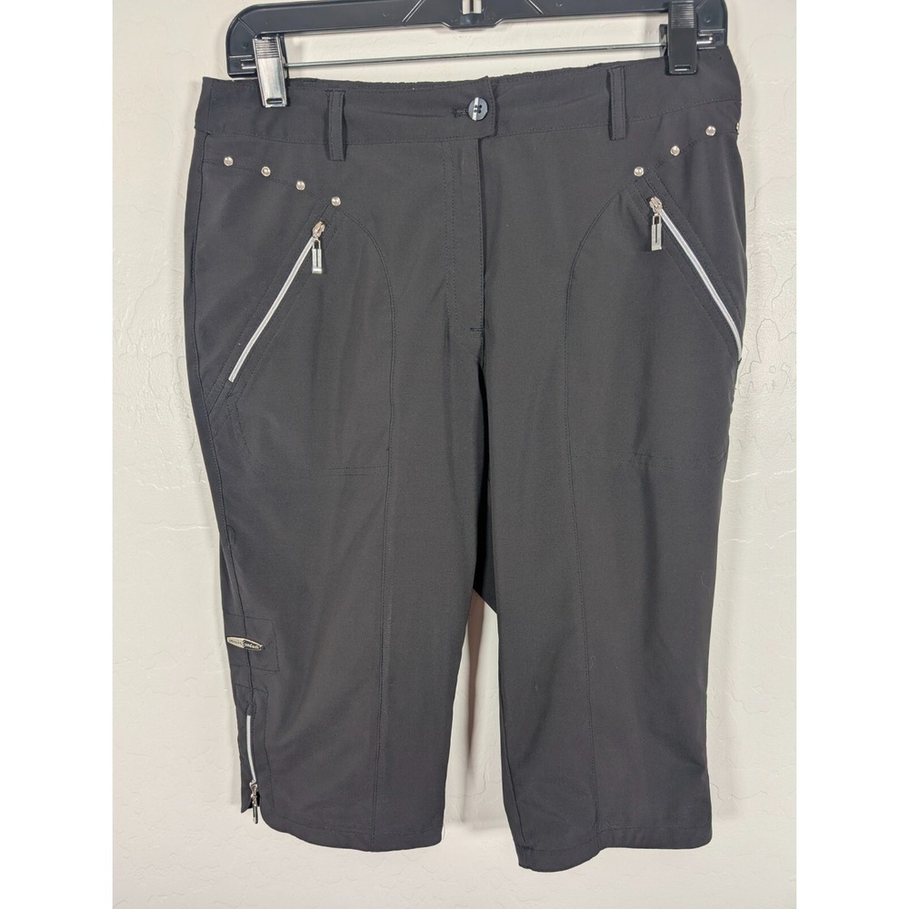 Jamie Sadock Shorts Women's 6 Black Bermuda Zip Pockets Golf Activewear Stretch‎